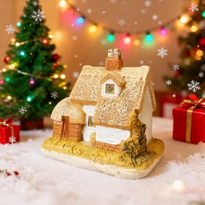 1Pc Resin Christmas Cabin Decoration Ornament, Christmas Decoration, Holiday Gift, Enhances Holiday Atmosphere, Suitable for Indoor Home Decoration, 
