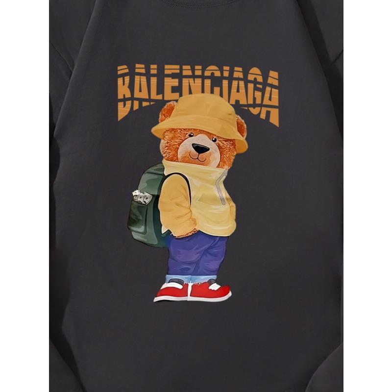 Yellow Hat Bear Autumn Clothing Long Sleeved Pure Cotton New Men's and Women's Top, Spring Inner Layer, Basic Shirt, Round Neck Long Sleeved T-shirt