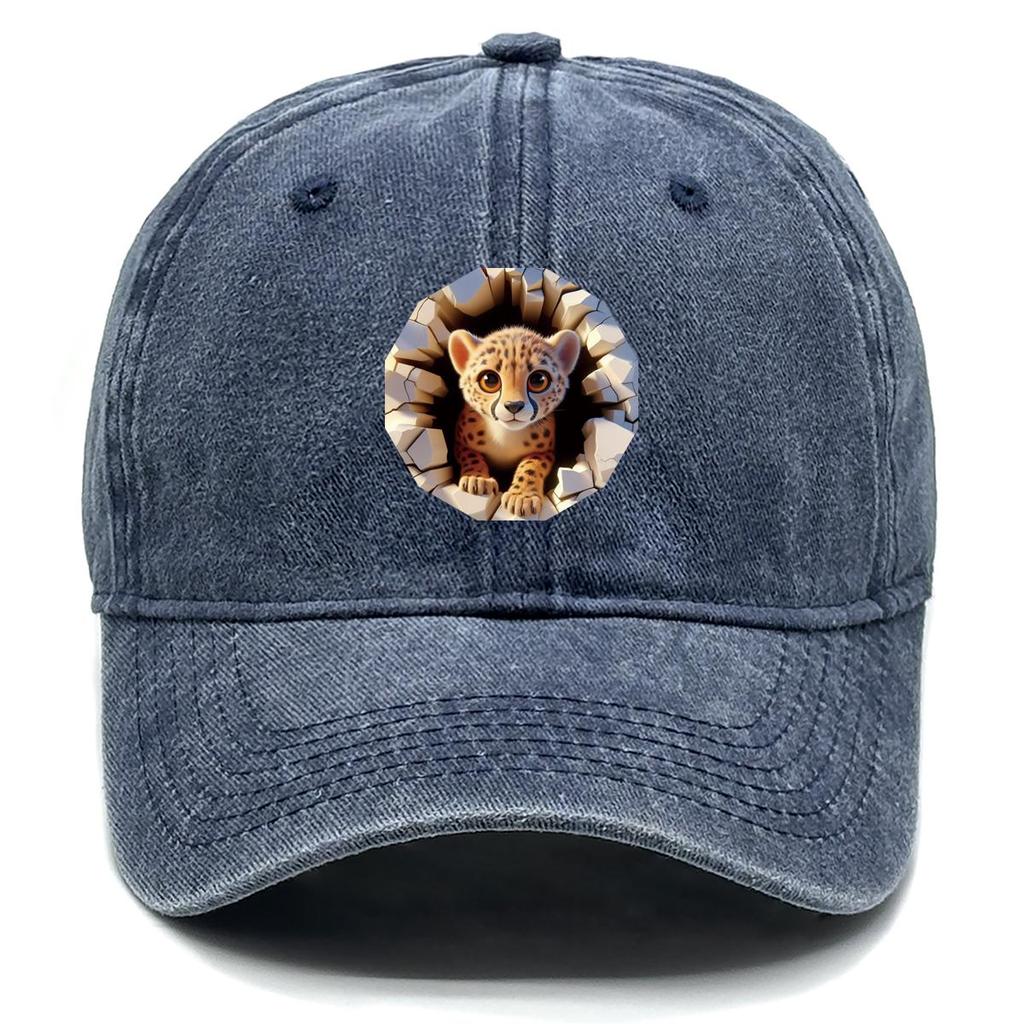 Cartoon Leopard Print Adjustable Baseball Hat, Animal Mesh Hat Adjustable Strap Curved Brim Solid Color Trendy Snapback Sun Hat
