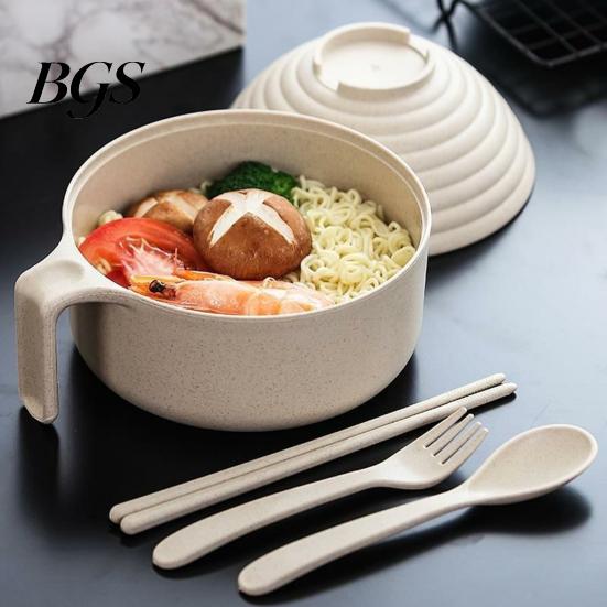 Salad Bowl 1 Set Multi-use Noodle Food Grade Heat-resistant Rice with Lid And Tableware Kitchen Student Dormitory Use Soup