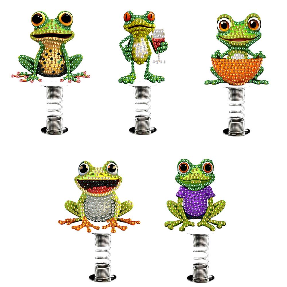 5Pcs Frog Diamond Painting Car Dashboard Shake Head Doll Shaking Head Desk Ornaments Spring Stand Dancing Doll for Women Girls