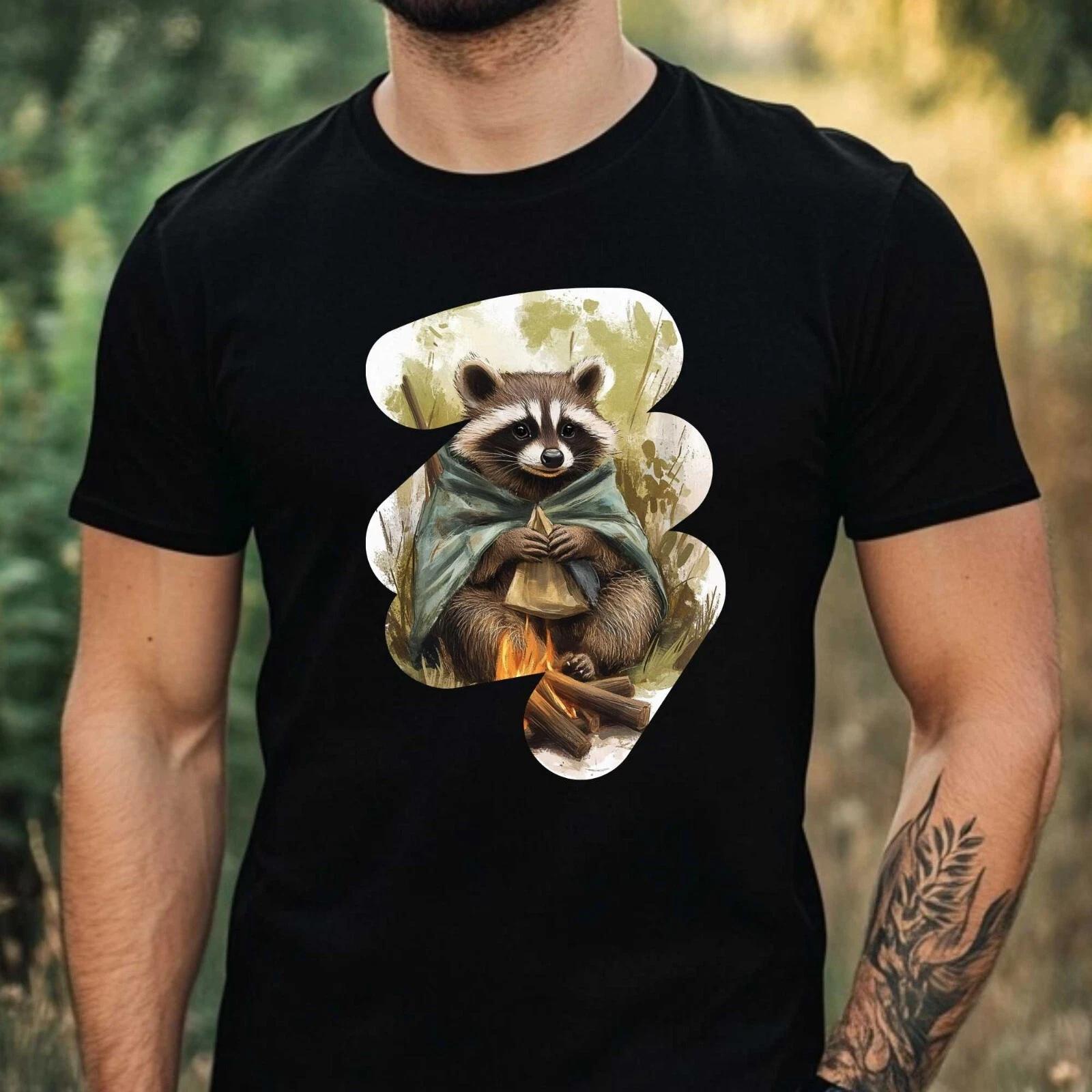 T-Shirt Herren Camping Waschbär Motiv Baumwolle Größe XS bis 5XL S