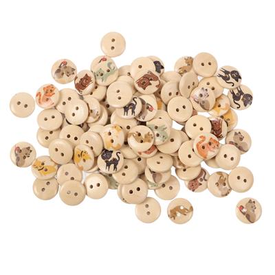 500 Pezzi Bottoni in Legno a 2 Fori Rotondi Decorativi Stampa Gatto Cartone Animato Bottoni in Legno Assortiti per Bambini