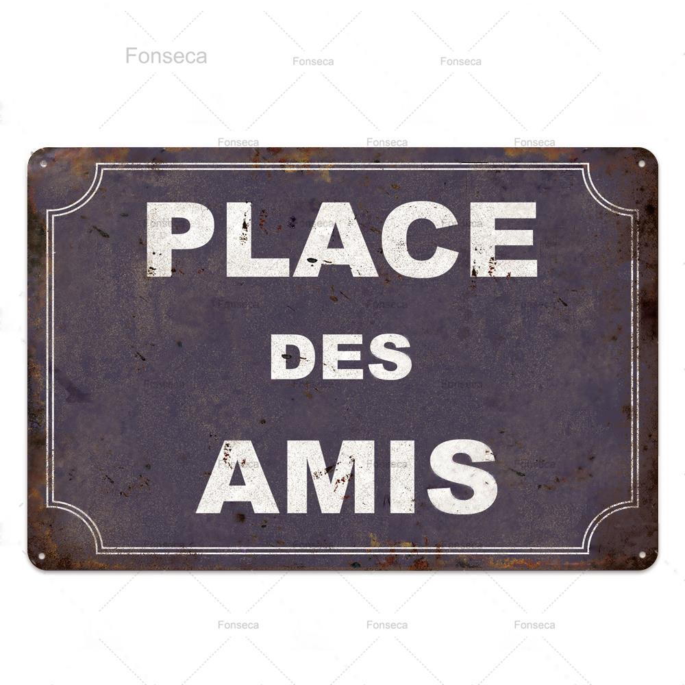 Place Des Aperos Plaque Metal Vintage French Retro Metal Tin Sign Bar Pub Club Wall Decor Iron Painting Decorative Plate