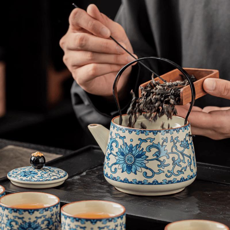 Wanfu Blue and White Tea Kettle