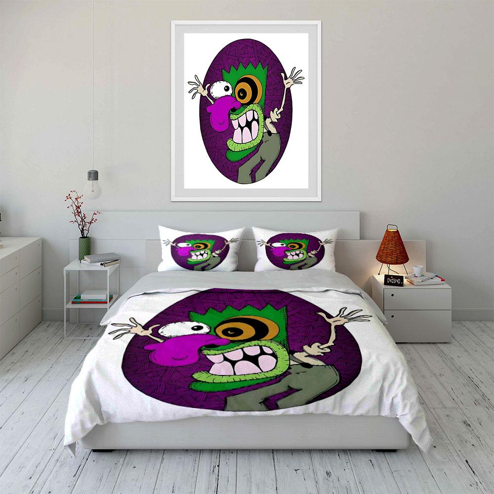 Bizarre Abstract Colorful Monster Illustration Print Bedding Set 1Duvet Cover 2Pillowcases for Adult and Children Luxury Gift