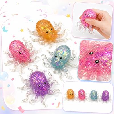 Glitter Transparent Octopus Squishy Slow Rebound Stress Relief Toy Soft Sensory Fidget Toy for Adults and Kids Random Design Included