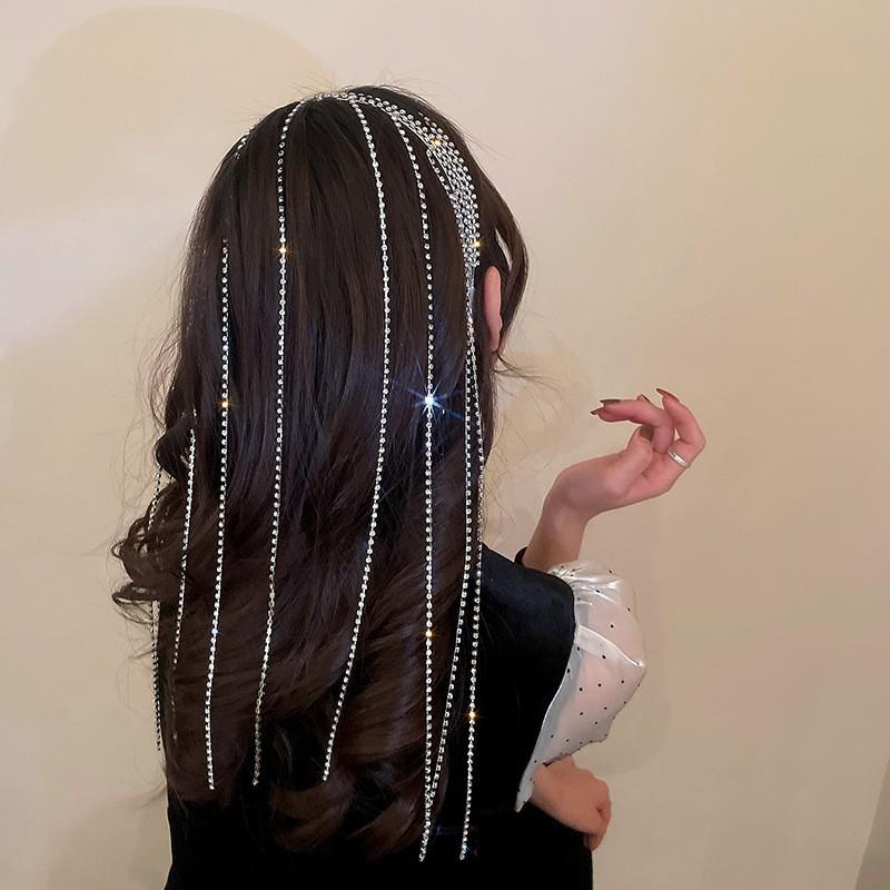 Elegant Multi-Layer Crystal Chain Headband With Long Tassels Korean Ins Style Hair Accessory Women