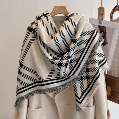 Women'S  Cashmere Winter Scarf - Vintage Printed Shawl With Tassels Pashmina Wrap & Bandana Poncho