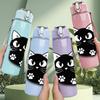 1PC Black Cat Big Eyes Cute Cartoon Print 750ml Color Plastic Sports Water Bottle Leakproof Flip Straw Lid Suitable for Sports Office Home Use