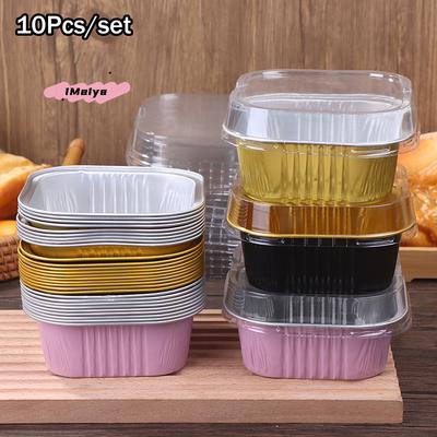 10Pcs Aluminum Foil Cake Pans 325ml with Lids Heat-Resistant Baking Cups Liners Kitchen Baking Tools