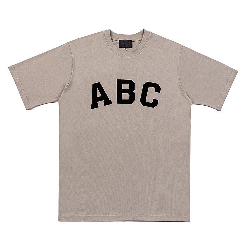 

Футболка с коротким рукавом Double Line ABC с флоковым принтом - Унисекс, Европейская и американская уличная одежда M