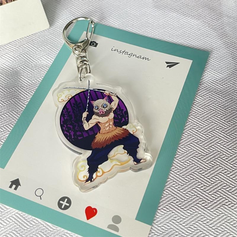 Demon Slayer Cartoon Acrylic Keychain Hashibira Inosuke Anime Action Figures Doll Kawaii Key Backpack Decoration Christmas Gifts