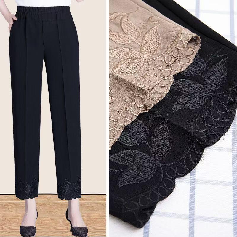 

Elastic Ice Silk Summer Pants for Women - Casual Nine-Point Straight-Leg, Ideal for Middle-Aged and Elderly XL (80-110 kg)