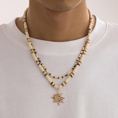 Ingemark 2 Stück/Set Boho Samenperlen Holzketten Halskette für Herren Halsband Goth Sonnenblumen Anhänger Choker Ästhetischer Y2K Schmuck Geschenk