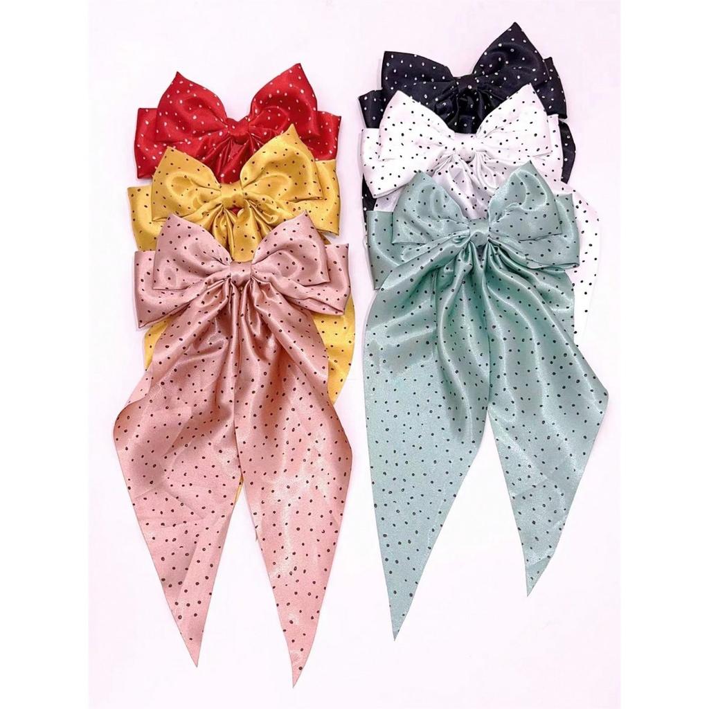 6 spring clip streamers bow hair clips for women