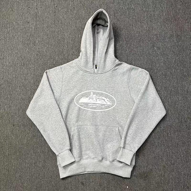 Unisex Hooded Streetwear Sweatshirt With Boat Print Loose Fit Cotton Corduroy Pullover Fall