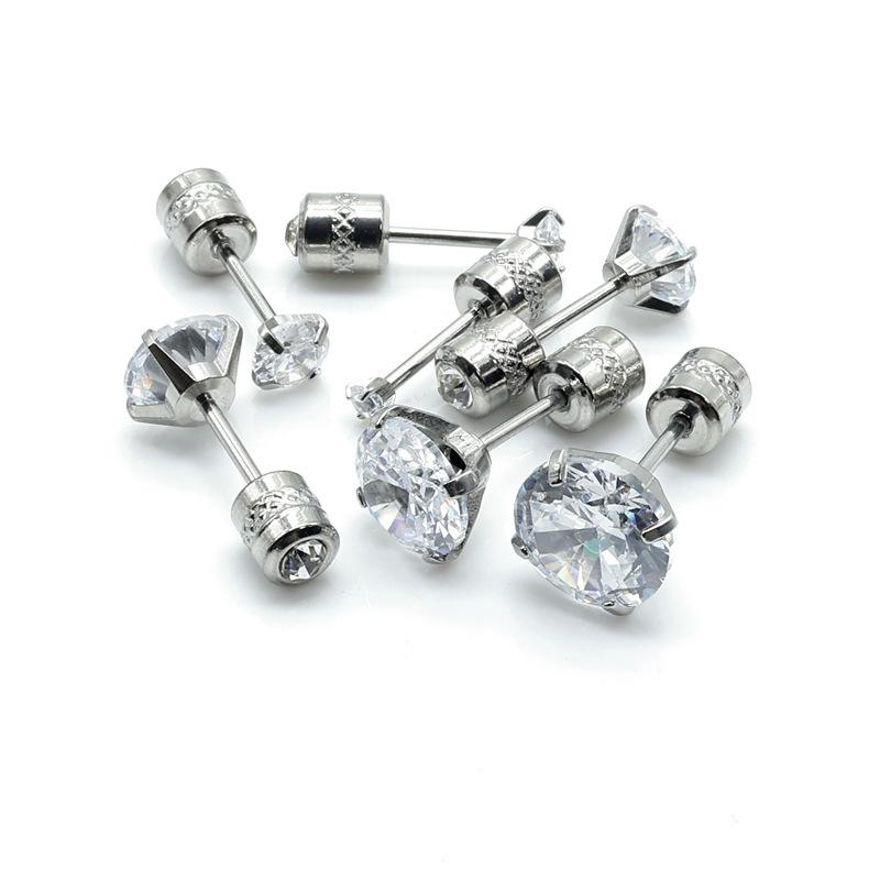 G23 Titanium Alloy Double Diamond Stud Earrings with Four-Prong Setting, 5A Zirconia, for Cartilage Piercing.