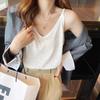 Women V-neck Spaghetti Strap Camisole Casual Solid Color Bamboo Cotton Lightweight Tank Top