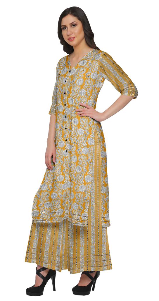 Moomaya V Neck Printed Kurta And Palazzo Pant Set Ethnic Wear Dress For