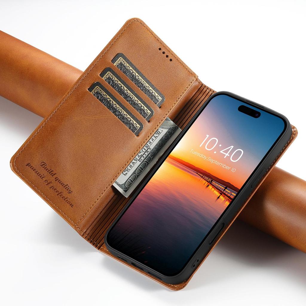 iPhone 17 Pro Max & Samsung S25 Ultra Leather Flip Case with Card Slot & Stand