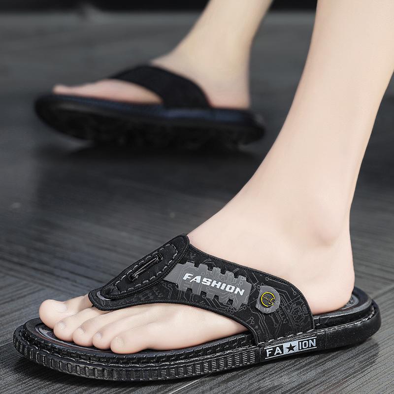 Men Flip Flops Hiking Sandals Leather Outdoor Summer White Black Wide Palm Blue Beach Shoes Plus Size Open Toe Plus Size