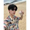 Summer Retro New Cuban Collar Floral Shirt Men's Loose Hong Kong Style Hawaiian Couple Beach Short Sleeve Top