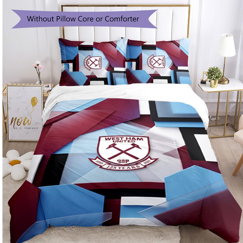 West Ham United Football Printed 3 Pieces Bedding Set, Comfortable Skin Friendly Bedroom Duvet Cover Set