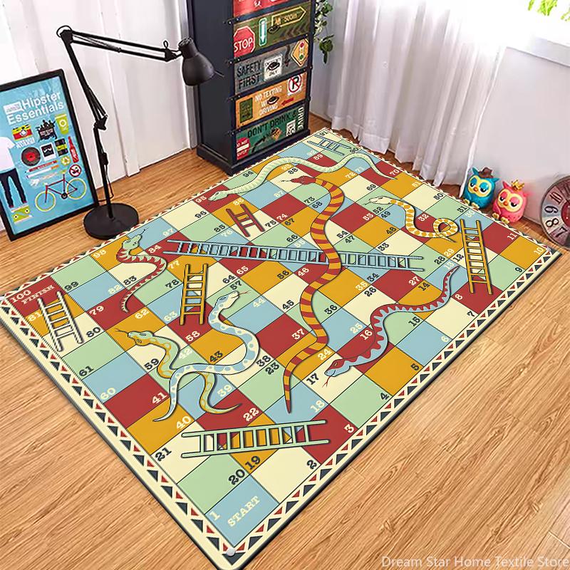 Children’s Snakes and Ladders Game Playmat Rug Carpet for Bedroom Living Playroom Fun Learning Floor Kids anti slip Mat Door