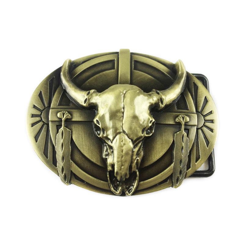 Oval Tribal Bull Skull Belt Buckle - Warrior Design, 3.8cm Personalized Smooth Buckle