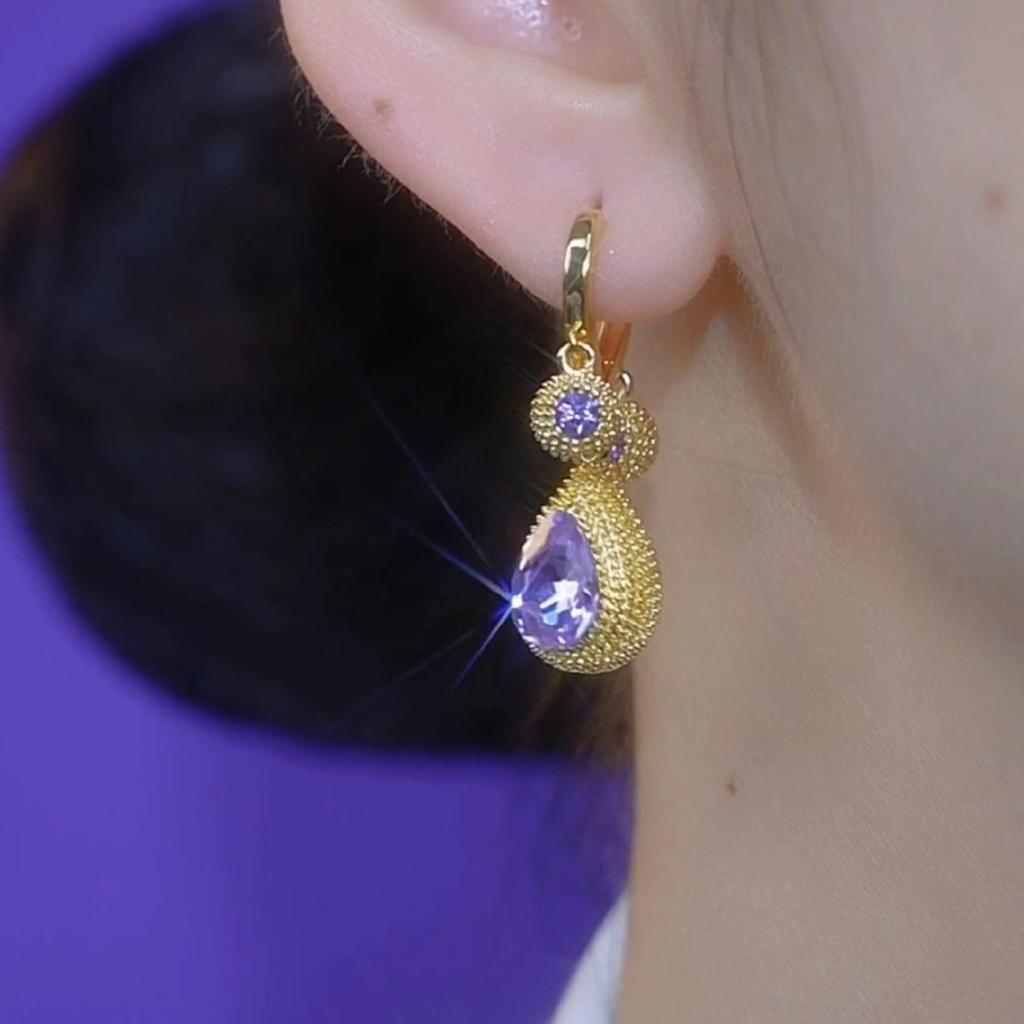 2024 Elegant Zircon Durian Earrings In Light Luxury Purple - Unique Design