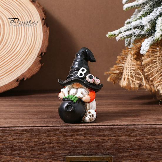 Gnome Resin Ornament Halloween Witch Hat Figurine, Mini Wizard Festive Decor Statue, Dwarf Sculpture for Indoor Outdoor Holiday