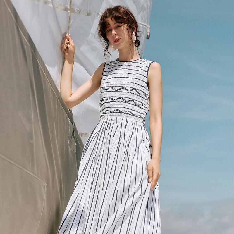 ELLE Modern Stripe Patchwork Sleeveless A-Line Dress