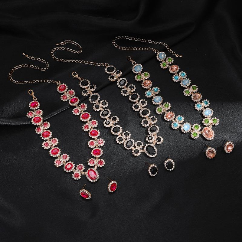 Utsøkt Super Flash Sett Diamant Bryllup Rhinestone Sett Brudekjole Kjole Middag Øredobber Smykker Halskjede