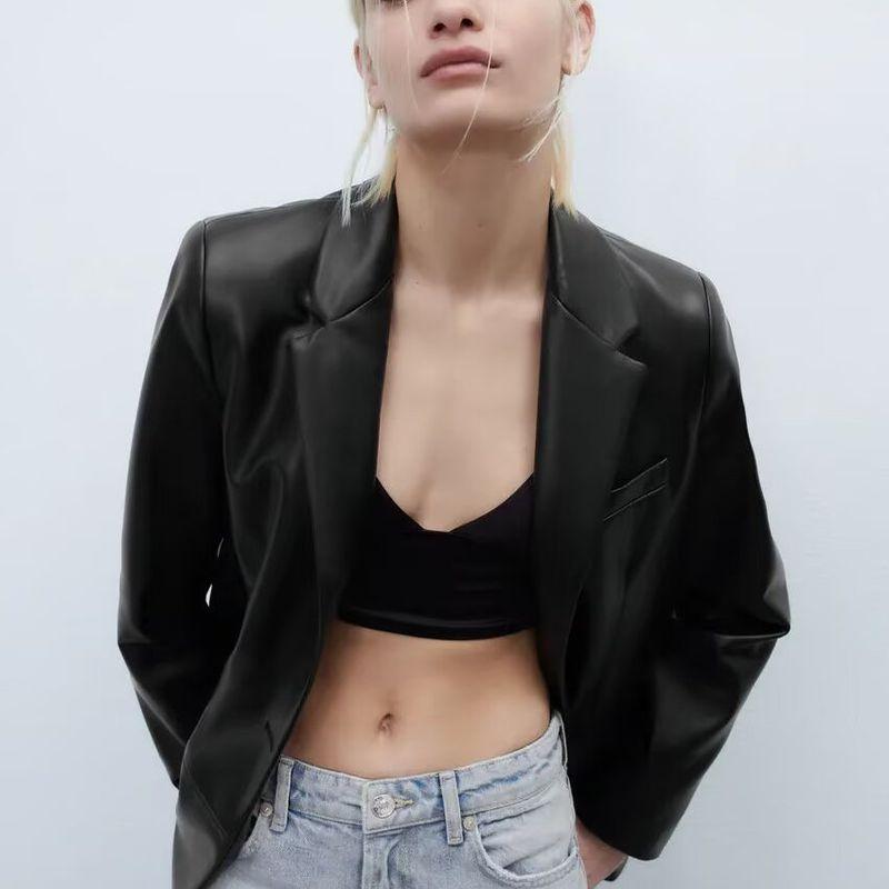 Za Autumn and Winter New Arrivals Women's Clothing Zr European and American Style Fashionable Straight Leather-Effect Blazer 1255760