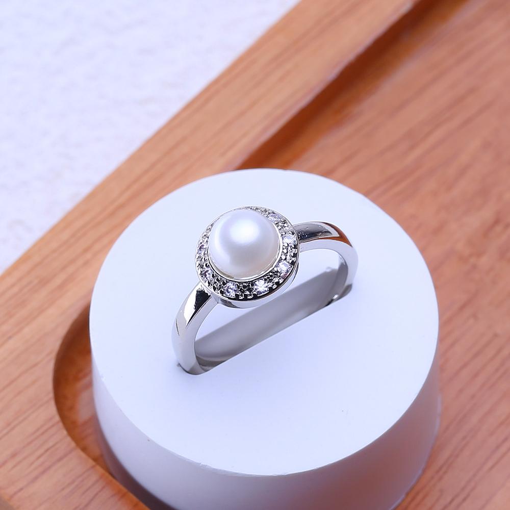 LSOOYH Pearl Jewelry Freshwater Pearl Rings For Women Fashion Female Cubic Zirconia CZ Ring
