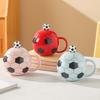Soccer Ceramic Mug, 400ml Football Shaped Cup with Lid, Black White Hexagon Sports Drinkware for Home Office, Fan Gifts