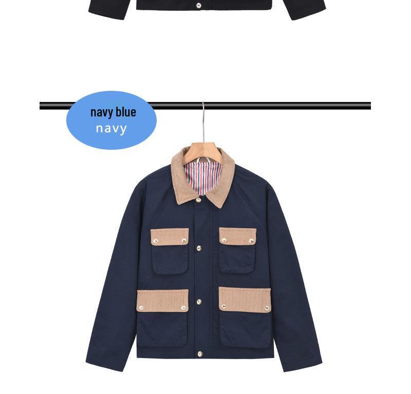 TB BROWIN2024 Unisex Corduroy Raglan Sleeve Color Block Jacket, Autumn/Winter Collection