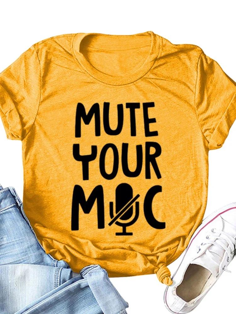 

Mute Your Mic Letter Print Women T Shirt Short Sleeve O Neck Loose Women Tshirt Ladies Tee Shirt Tops Clothes Camisetas Mujer XXXL оранжевый