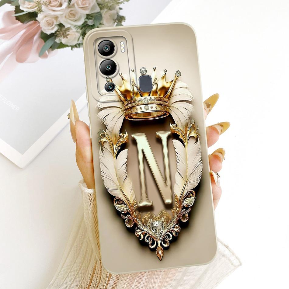 For Infinix Hot 12i 12 Play Feather Crown Initial Letter Phone Case For Infinix Hot12i Hot 12Play Soft Silicone Covers Bumpers
