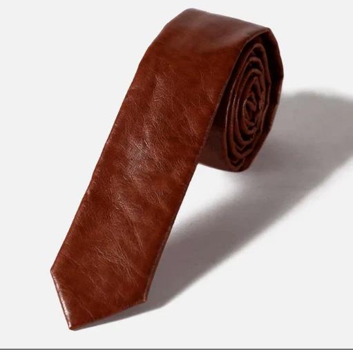 Stylish Wedding Partywear Men's Neck Tie Genuine Soft Leather Lambskin Brown
