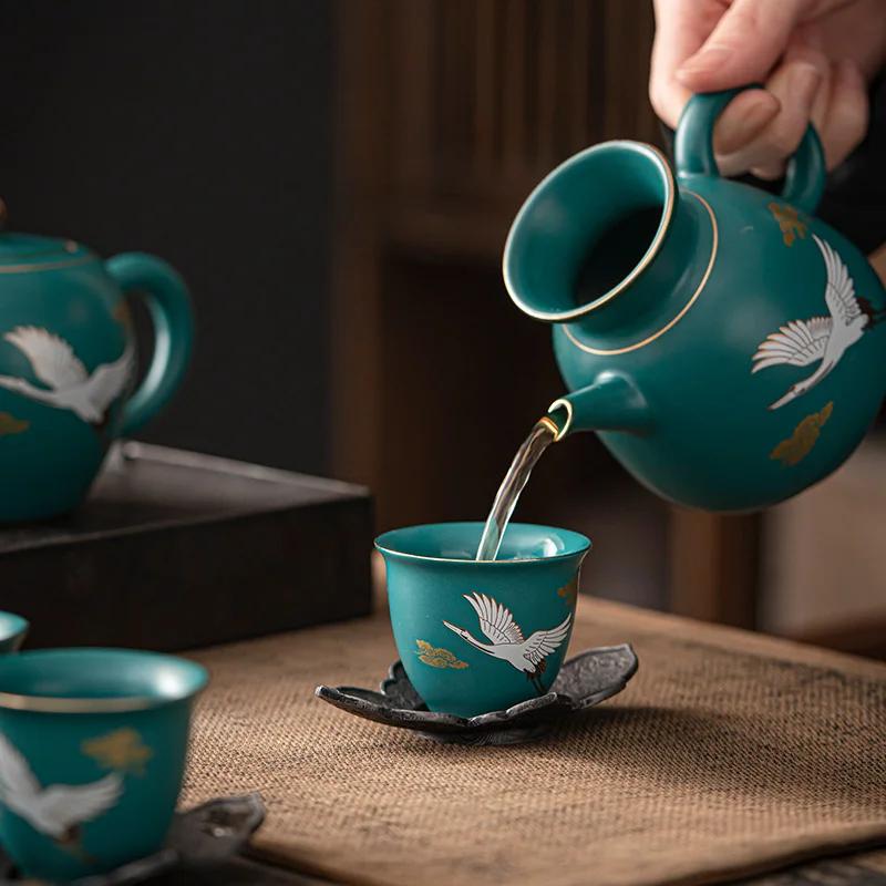 1 Pc Chinese Hand-painted Pine Crane Ceramic Tea Cup Pu'er Master Teacup Handmade Tea Bowl Household Travel Teaware Tea Set