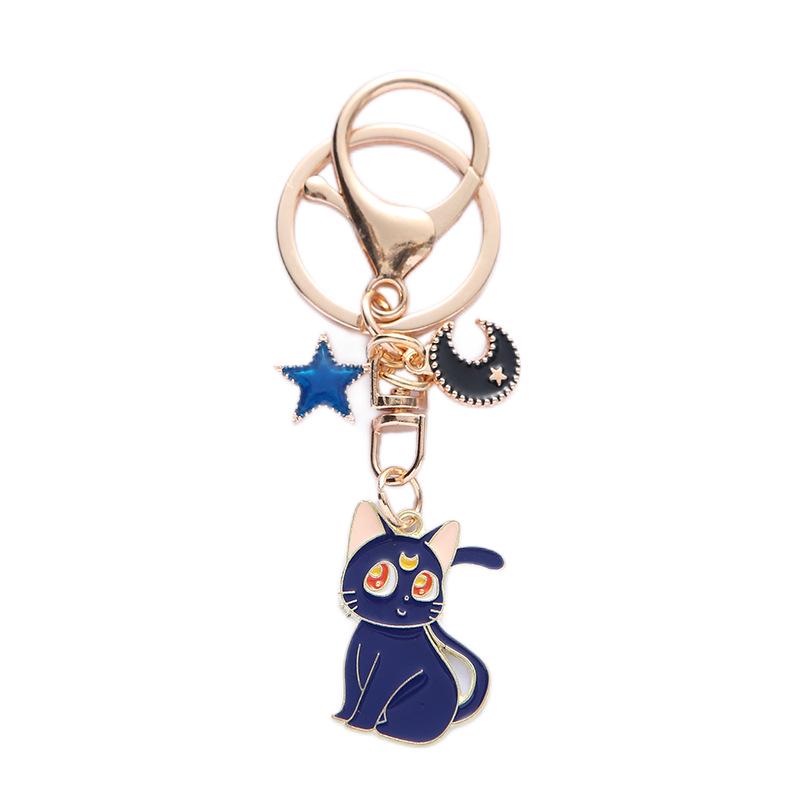 Charming Kitten & Moon Star Alloy Keychain - Women's Bag Pendant Accessory