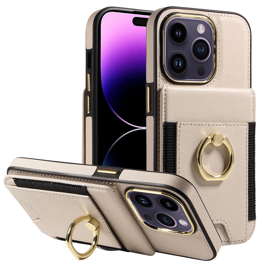 For iPhone 15 PU Leather+TPU Phone Case Card Slots RFID Blocking Kickstand Cover