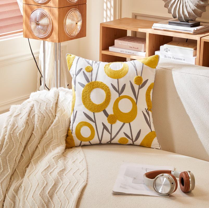 Luxuriöses pastoral gesticktes Gänseblümchen-Kissenbezug - Helles Wohnzimmer Sofa Kissen