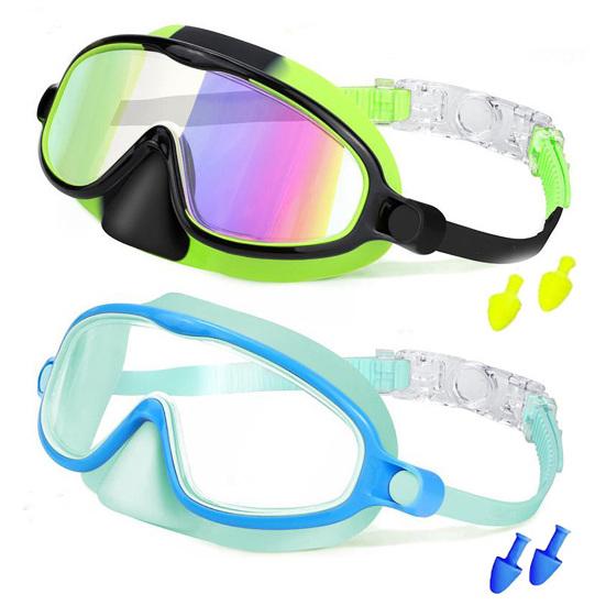 DYS 1/2 Pairs Children Swim Goggles with Earplugs, UV Protection Anti-Fog Pool Nose Cover, No Leakage Swimming Eyewear for Boys Girls