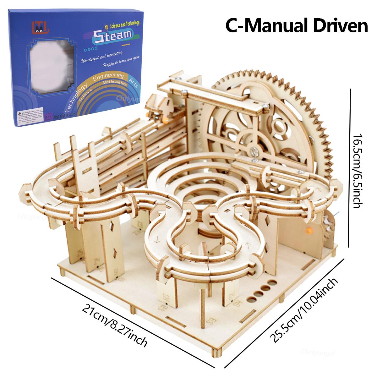 Chriyungel 3D Wooden Marble Run Puzzle DIY Building Model Kits Rolling Ball Track Brain Teaser Game Gift for Adults Teens C-Manual Driven