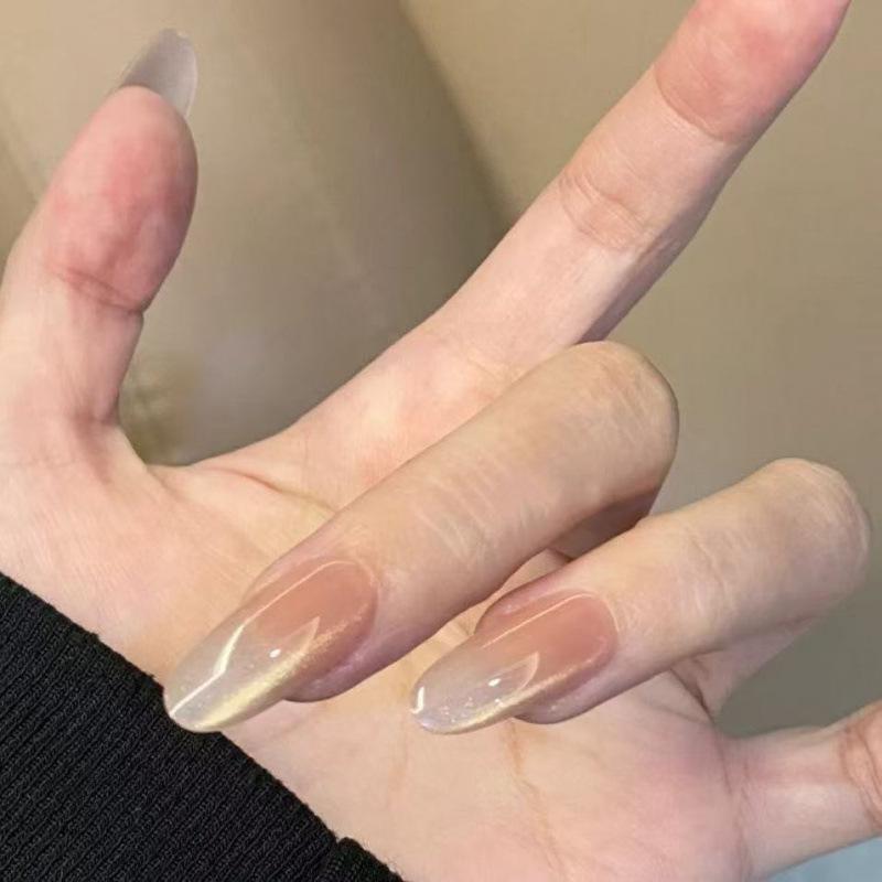 Press-On Clear Cat Eye Nails: High-End, Pure Desire, Short to Medium Length, All-Season Manicure Stickers