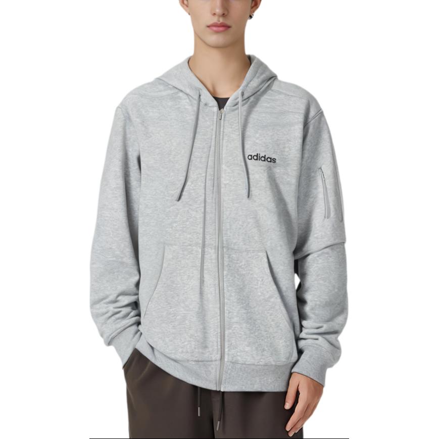 Adidas Solid Color Hooded Zip-Up Casual Long Sleeve Sweatshirt Men Sweatshirt Gray JF3323