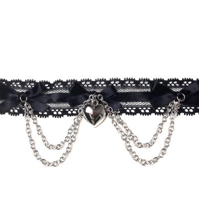 Glammuse [Glam Choker Series] Heart Chain Ribbon Lace Choker